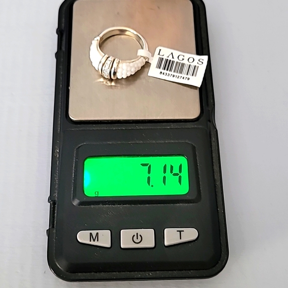 LAGOS SS White Ceramic Diamond Stacking Band Ring 7 - Picture 7 of 11